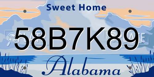 58B7K89 Alabama License Plate