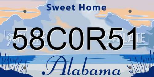 58C0R51 Alabama License Plate