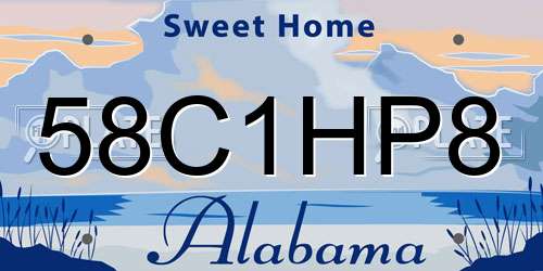 58C1HP8 Alabama License Plate