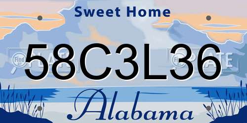 58C3L36 Alabama License Plate