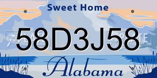 58D3J58 Alabama License Plate