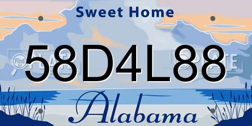 58D4L88 Alabama License Plate
