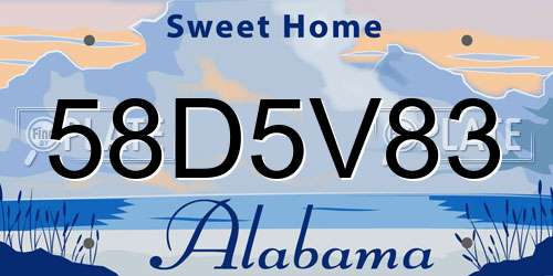 58D5V83 Alabama License Plate