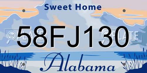 58FJ130 Alabama License Plate