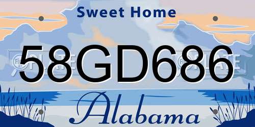58GD686 Alabama License Plate