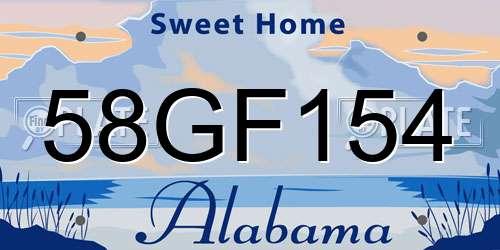 58GF154 Alabama License Plate