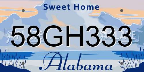58GH333 Alabama License Plate