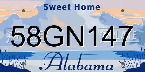58GN147 Alabama License Plate