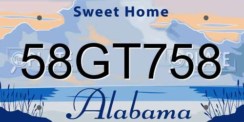 58GT758 Alabama License Plate