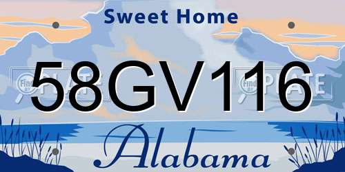 58GV116 Alabama License Plate