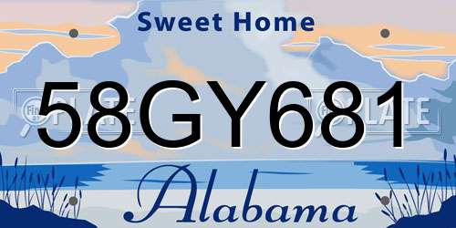 58GY681 Alabama License Plate