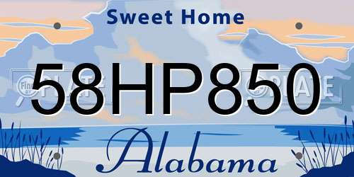 58HP850 Alabama License Plate