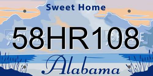 58HR108 Alabama License Plate