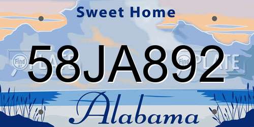 58JA892 Alabama License Plate