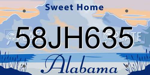 58JH635 Alabama License Plate