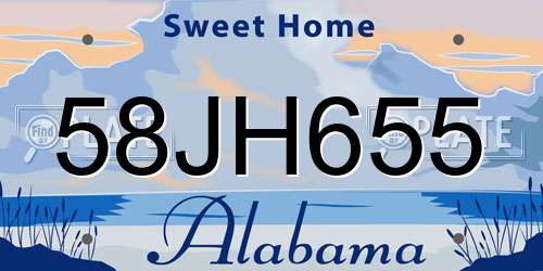 58JH655 Alabama License Plate