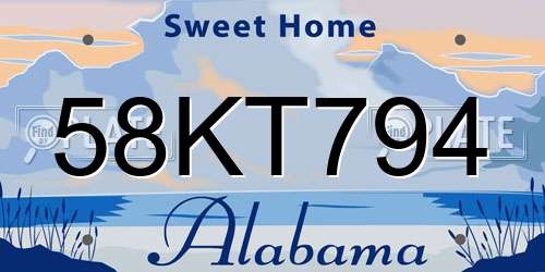 58KT794 Alabama License Plate