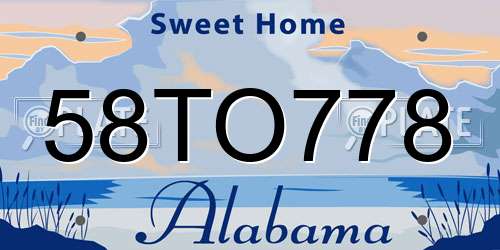 58TO778 Alabama License Plate