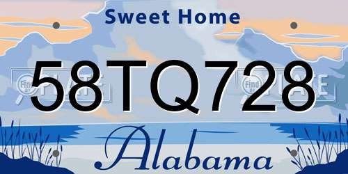 58TQ728 Alabama License Plate
