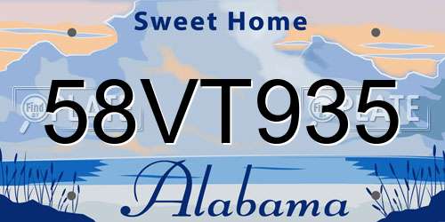 58VT935 Alabama License Plate