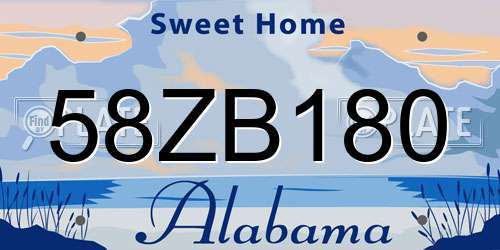 58ZB180 Alabama License Plate