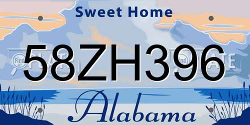 58ZH396 Alabama License Plate