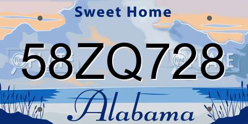58ZQ728 Alabama License Plate