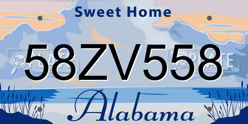 58ZV558 Alabama License Plate