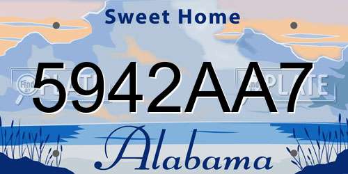 5942AA7 Alabama License Plate