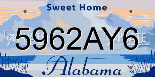 5962AY6 Alabama License Plate