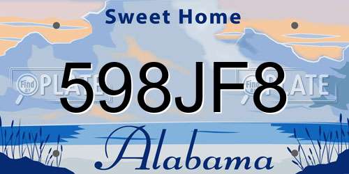 598JF8 Alabama License Plate