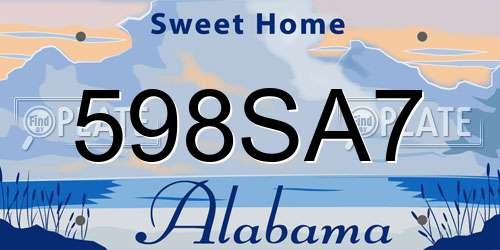 598SA7 Alabama License Plate