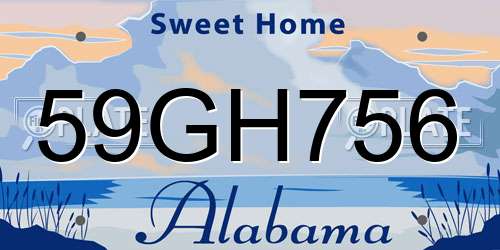 59GH756 Alabama License Plate