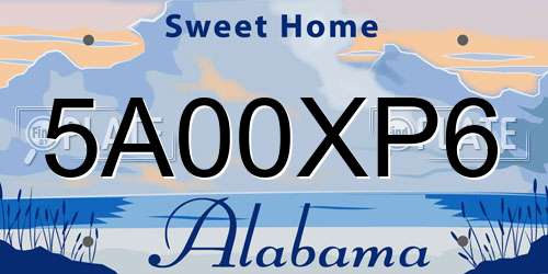 5A00XP6 Alabama License Plate