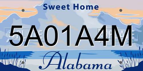 5A01A4M Alabama License Plate
