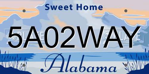 5A02WAY Alabama License Plate