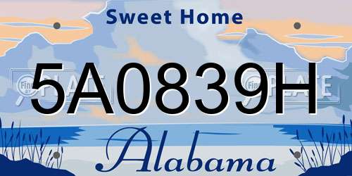 5A0839H Alabama License Plate