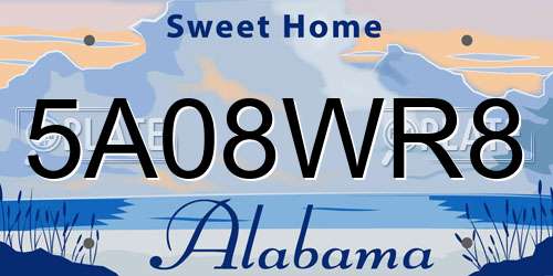 5A08WR8 Alabama License Plate