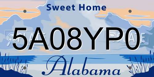 5A08YP0 Alabama License Plate