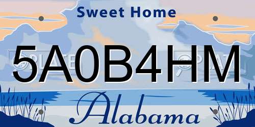5A0B4HM Alabama License Plate