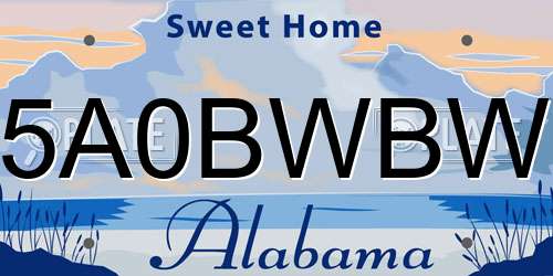 5A0BWBW Alabama License Plate