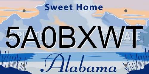 5A0BXWT Alabama License Plate