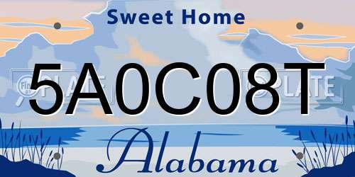 5A0C08T Alabama License Plate