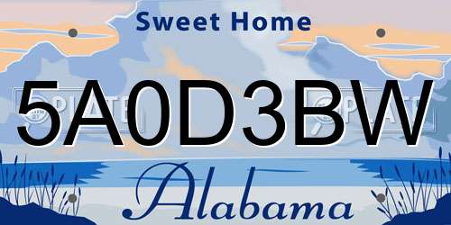 5A0D3BW Alabama License Plate
