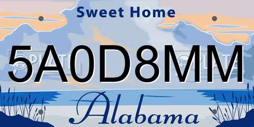 5A0D8MM Alabama License Plate