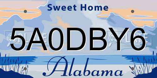 5A0DBY6 Alabama License Plate