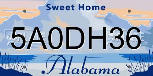 5A0DH36 Alabama License Plate