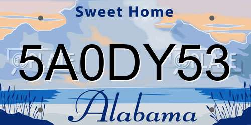 5A0DY53 Alabama License Plate