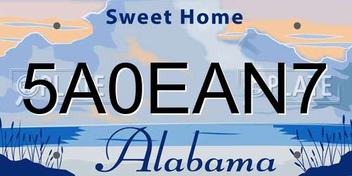 5A0EAN7 Alabama License Plate
