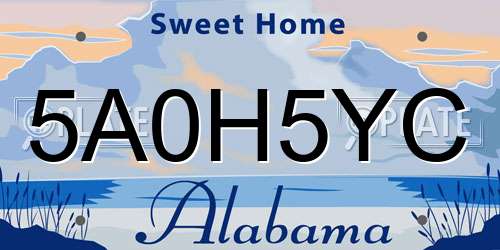 5A0H5YC Alabama License Plate